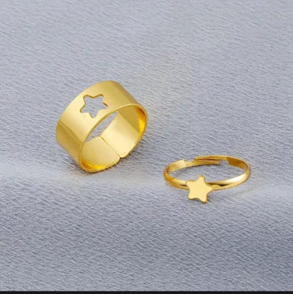 2pc Golden Trendy Star Couple Ring Set – Alloy Rings for Couples