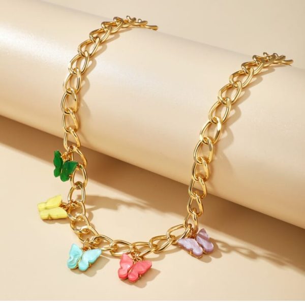 Multi-Color Butterfly Charm Necklace – Elegant Alloy Chain for Women