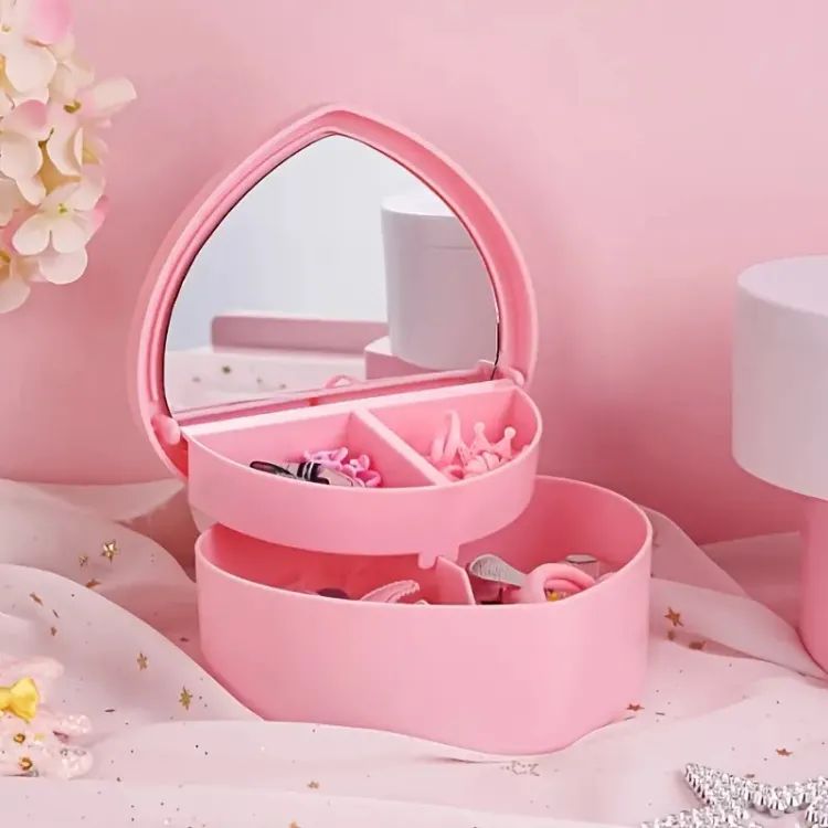 Heart Shape Cute Princess Jewelry Box for Baby Girls with Mirror – Makeup & Storage Box
