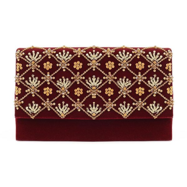 Velvet Embroidered Fancy Hand Clutch for Women – Perfect for Weddings