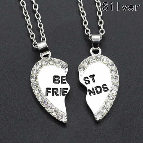 2 Pairs Best Friend Necklace – Broken Heart-Shaped Necklace Set in Golden & Silver