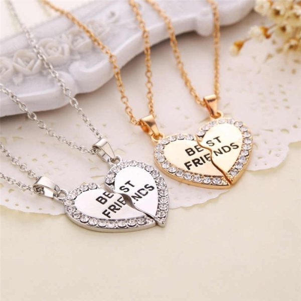 2 Pairs Best Friend Necklace – Broken Heart-Shaped Necklace Set in Golden & Silver