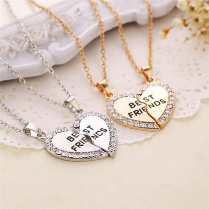 2 Pairs Best Friend Necklace – Broken Heart-Shaped Necklace Set in Golden & Silver