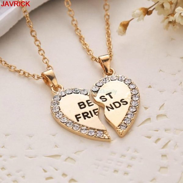 2 Pairs Best Friend Necklace – Broken Heart-Shaped Necklace Set in Golden & Silver
