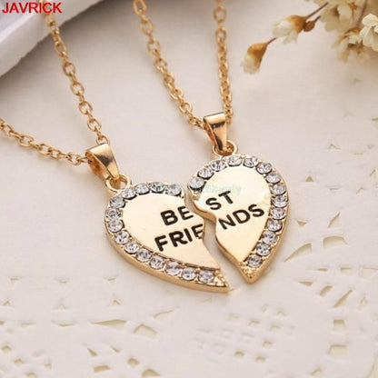 2 Pairs Best Friend Necklace – Broken Heart-Shaped Necklace Set in Golden & Silver