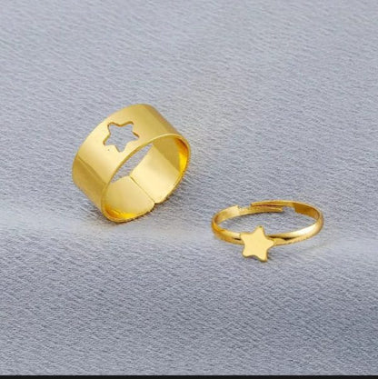 2pc Golden Trendy Star Couple Ring Set – Alloy Rings for Couples