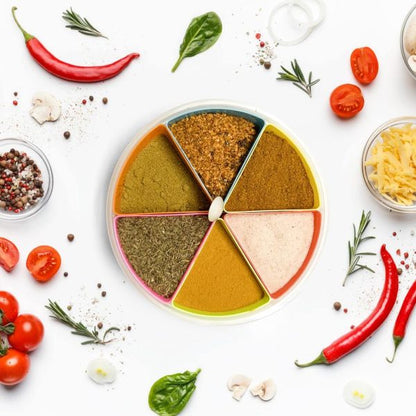6 In 1 Round Masala Box with Partition – Spice Box for Kitchen Storage