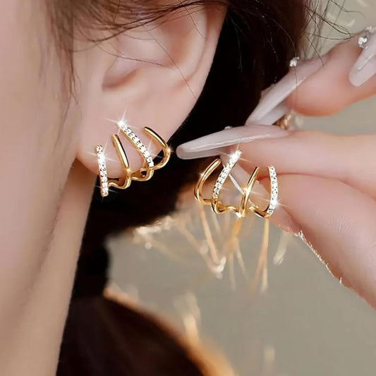 W Shape Zircon Korean Cuff Earrings - Multiple Piercings Look for Women