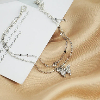 Gold-Plated & Silver Stainless Steel Anklet Set with Butterfly Charm