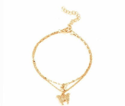 Gold-Plated & Silver Stainless Steel Anklet Set with Butterfly Charm