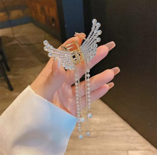 Elegant Zircon Korean Butterfly Hair Claw with Long Tassel