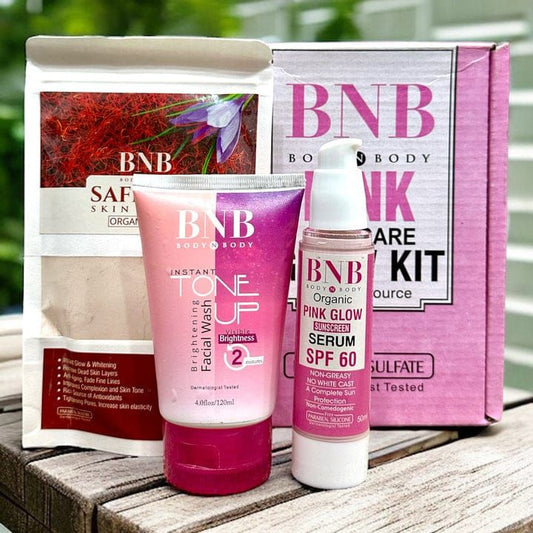 BNB Pink Glow Kit - Tone-Up Facewash, Saffron Mask, Pink Glow SPF60 for Radiant Skin