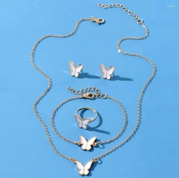 Butterfly Jewelry Set Pack of 4 - White Ring, Bracelet, Pendant & Earrings for Women