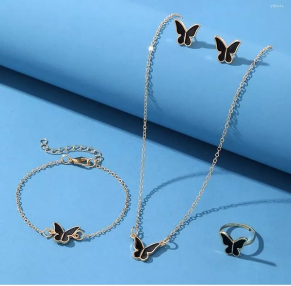 Butterfly Jewelry Set Pack of 4 - White Ring, Bracelet, Pendant & Earrings for Women