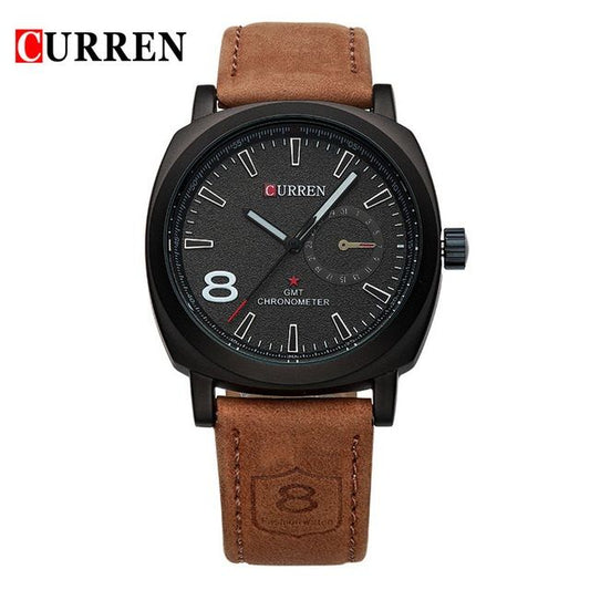 Curren Men’s Watch – Black Dial, Brown Leather Strap, High Quality, 2023 New Collection