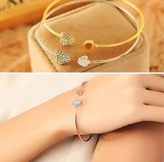 Double Hand Love Bracelet – Rose Gold Crystal Heart Open Cuff Bangle