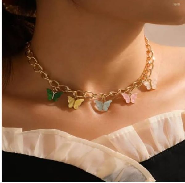 Multi-Color Butterfly Charm Necklace – Elegant Alloy Chain for Women