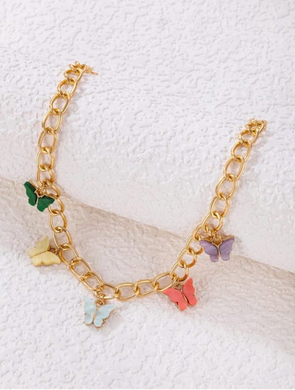 Multi-Color Butterfly Charm Necklace – Elegant Alloy Chain for Women