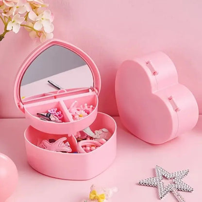 Heart Shape Cute Princess Jewelry Box for Baby Girls with Mirror – Makeup & Storage Box