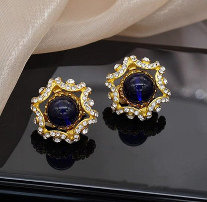 Dual-Tone Radiant Stud Earrings – Elegant Sparkle in Royal Purple & Ruby Red