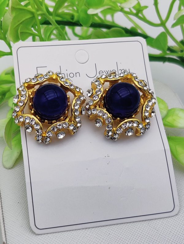 Dual-Tone Radiant Stud Earrings – Elegant Sparkle in Royal Purple & Ruby Red