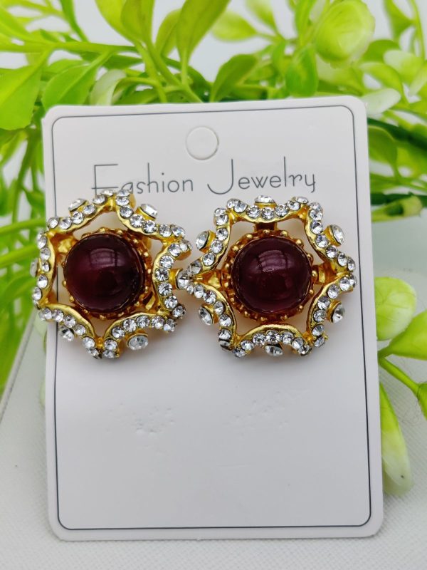 Dual-Tone Radiant Stud Earrings – Elegant Sparkle in Royal Purple & Ruby Red