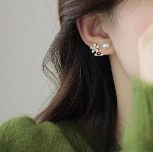Korean Zircon Flower Pearl Earrings – Stylish & Trendy for Girls