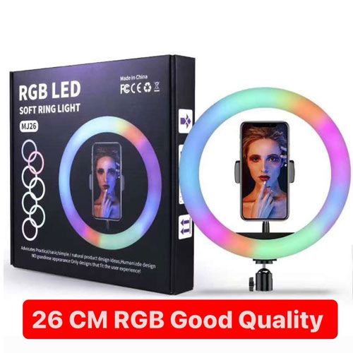 MJ26 RGB LED Ring Light 26cm – Multicolor Phone Clip Light for Video, Makeup, Photography
