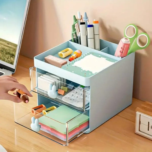 Compact Clear Rabbit Desk Organizer - Perfect for Pens, Makeup, Jewelry & More