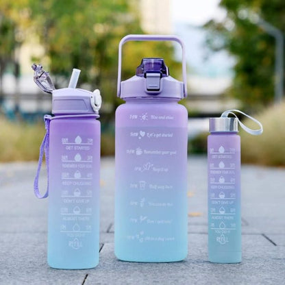 3-Piece Sports Water Bottle Set – Leak-Proof & Motivational Time Marker