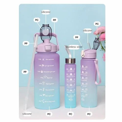 3-Piece Sports Water Bottle Set – Leak-Proof & Motivational Time Marker