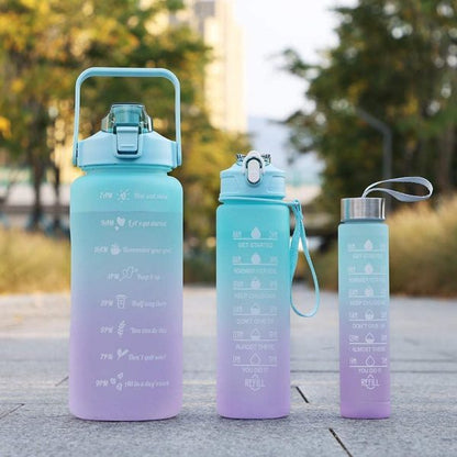 3-Piece Sports Water Bottle Set – Leak-Proof & Motivational Time Marker