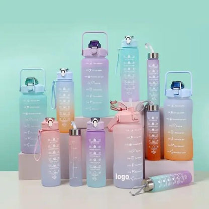 3-Piece Sports Water Bottle Set – Leak-Proof & Motivational Time Marker