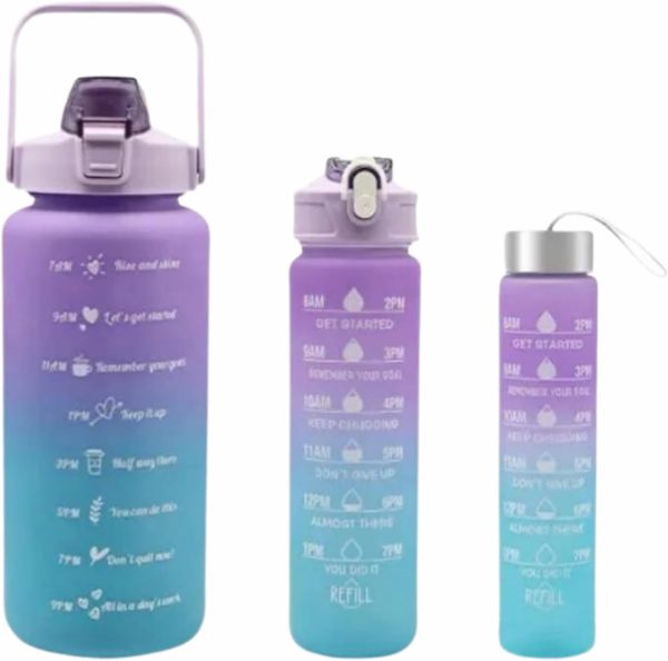 3-Piece Sports Water Bottle Set – Leak-Proof & Motivational Time Marker