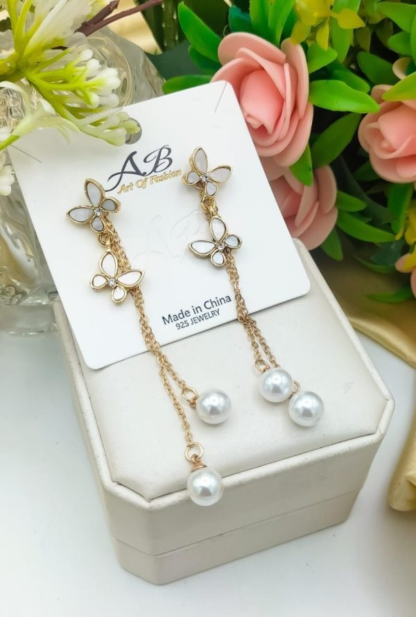 Elegant Pearl Butterfly Tassel Earrings - Unique Jewelry for Weddings & Parties