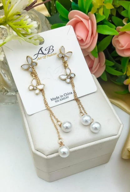 Elegant Pearl Butterfly Tassel Earrings - Unique Jewelry for Weddings & Parties