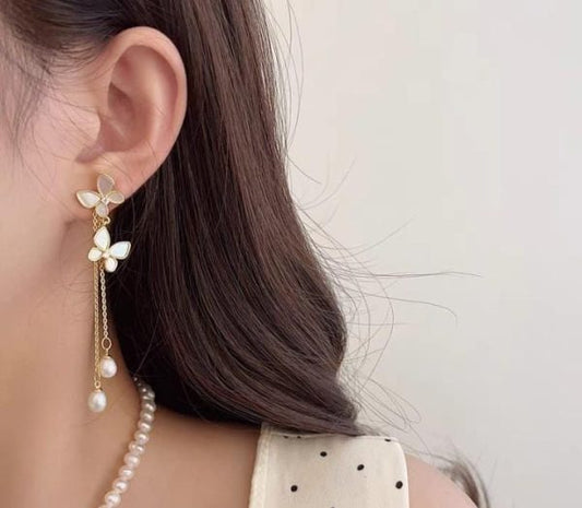 Elegant Pearl Butterfly Tassel Earrings - Unique Jewelry for Weddings & Parties