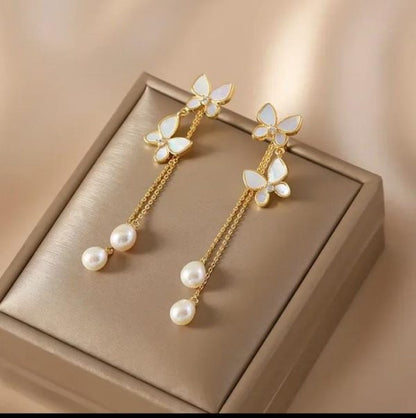 Elegant Pearl Butterfly Tassel Earrings - Unique Jewelry for Weddings & Parties