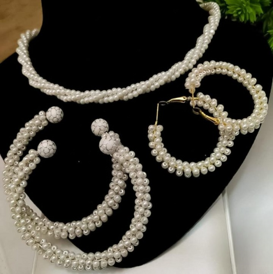 Women Pearl Jewelry Set - Bangles, Mala, Earrings for Party & Festival