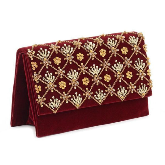 Velvet Embroidered Fancy Hand Clutch for Women – Perfect for Weddings